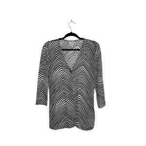 Chico’s Cardigan Black & White Striped Button Thin Semi-sheer 0 Small Women’s